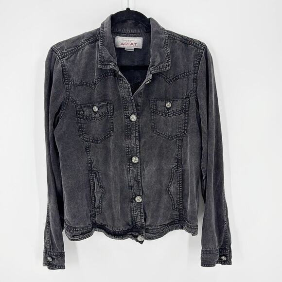 Ariat black gray lightweight shacket with Aztec native indigenous accent buttons - Picture 1 of 9